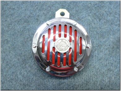 klakson 6V - originál + štítek PAL stříbrný ( Panelka ) chrom, červený  (011608)