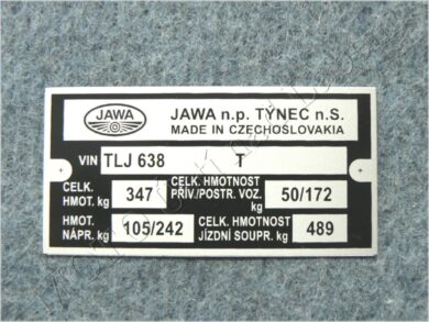 štítek typový ( Jawa 638 ) / 75x35  (080256)