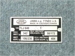 štítek typový ( Jawa 640 ) / 75x35