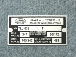 štítek typový ( Jawa 638 ) / 75x35