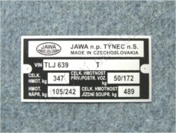 štítek typový ( Jawa 639 ) / 75x35