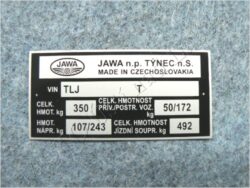 štítek typový ( Jawa 634, 638-640 ) / 75x35