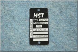 štítek typový MJC ( Dandy MST 125 ) provedení Anglie / 60x30